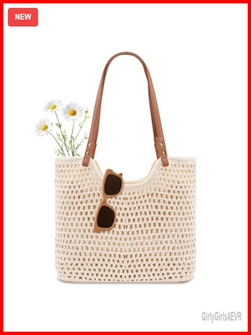 Crochet Beach Bag Boho Knitted Shoulder Tote with Zipper